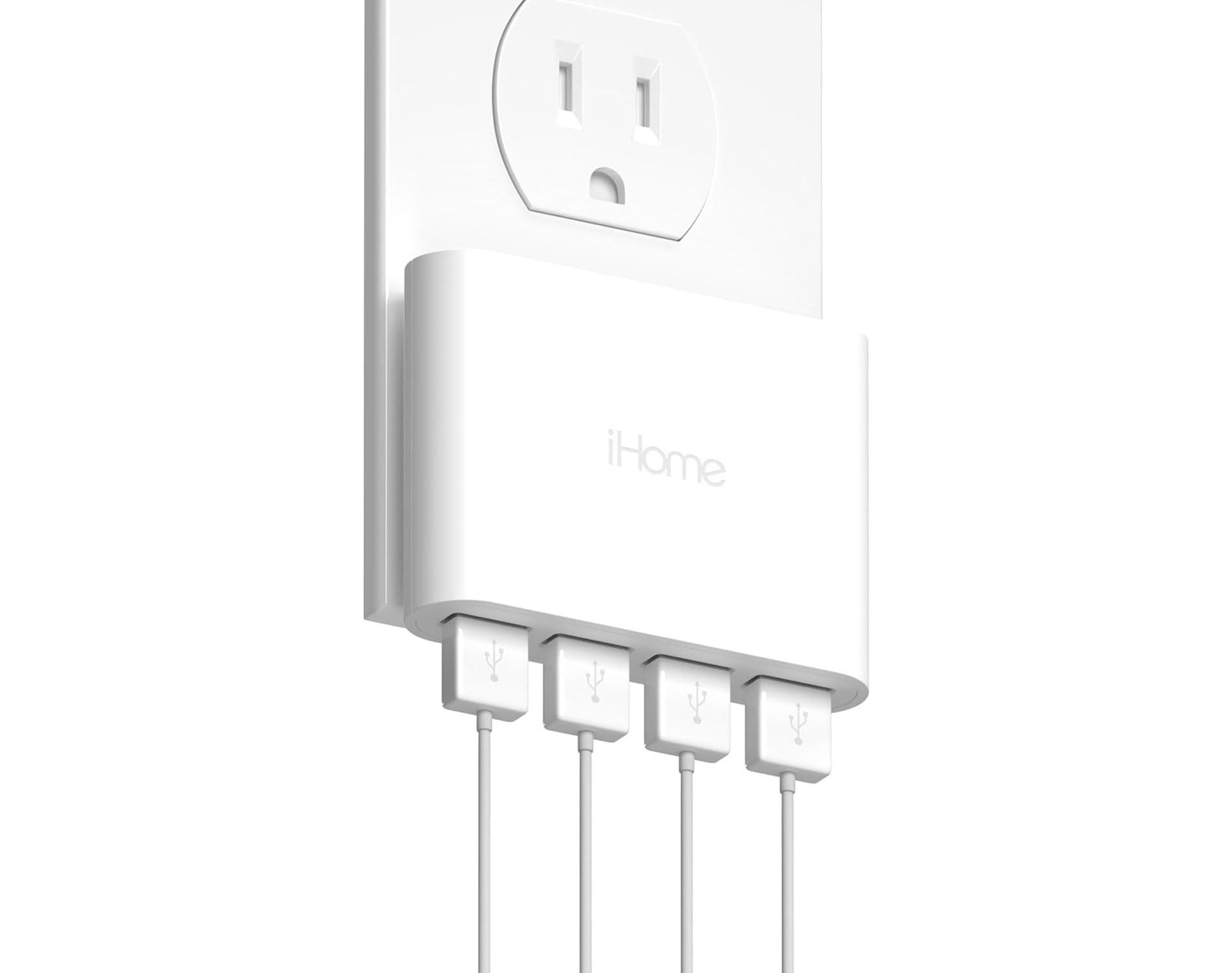 iHome Slim 4-Port USB Wall Charger, AC Pro Multiport Plug Adapter, Phone Charging Block with 4 Ports, Flat USB Wall Adapter for Home & Travel