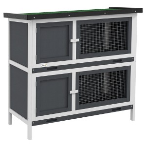 PawHut Wooden Bunny Hutch Rabbit Hutch Small Animals Habitat with Ramp, Removable Tray and Weatherproof Roof, Indoor/Outdoor - 1 of 4