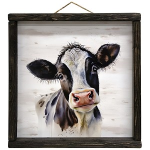 Slickblue Cow Portrait Print – Rustic Farmhouse Style, Black Wooden Frame, 12" x 12", Hanging or Freestanding - 1 of 3