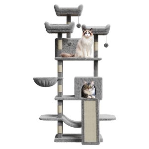 68.5" Multi-Level Cat Tree for Indoor, Heavy Duty Adult Cat Tower with 2 Condos, Plush Perches, Sisal Scratching Posts,Hammocks,Basket,Dangling Balls - 1 of 4