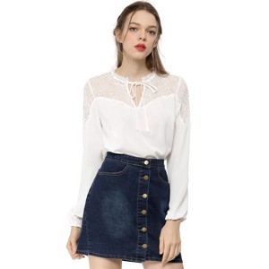 INSPIRE CHIC Women's Tie V Neck Lace Yoke Long Sleeve Chiffon Blouse - 1 of 4