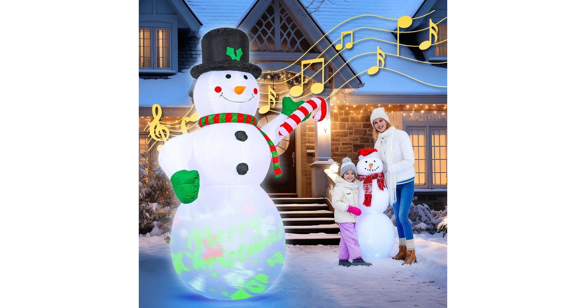 Swtroom 7Ft Xmas Snowman Inflatable with Projector Lights, Color-Changing LED Outdoor Decor Party Indoor for Christmas Lawn & Garden