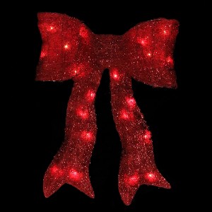 Northlight 18" Sparkling Red Lighted Bow Christmas Outdoor Decoration - 1 of 3