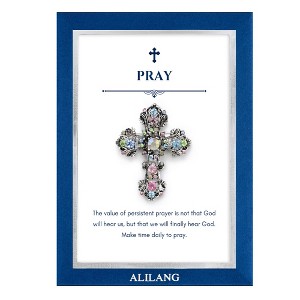 Anna-Kaci Iridescent Rhinestone Cross Fashion Style Brooch Pin with Gift Message Card Envelope - 1 of 4