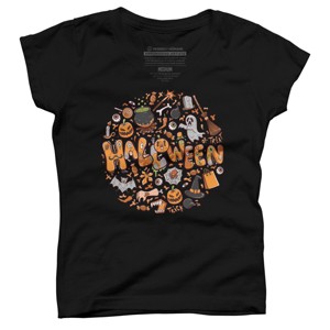 Girl's Design By Humans happy halloween greeting holiday illustration By ghinan T-Shirt - 1 of 2