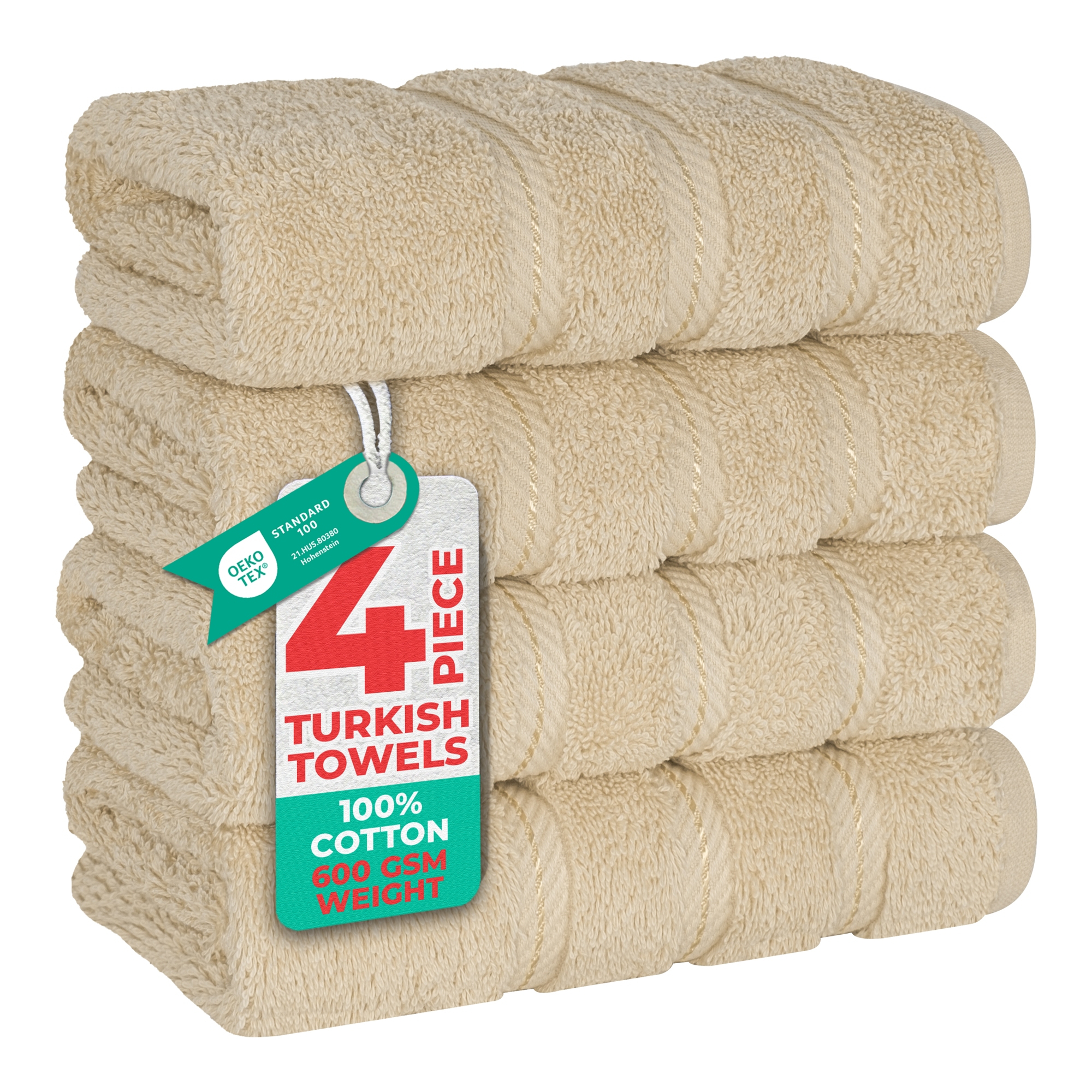 American Soft Linen 4 Pack Hand Towel Set, 100% Cotton, 16 inch by 28 inch, Hand Face Towels for Bathroom, Sand Taupe