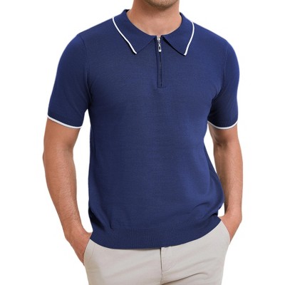 INSPIRE CHIC Men's Formal Solid Color Short Sleeved Zipper Slim Fit Classic Knit Polo Shirts