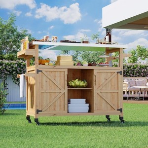 Portable Outdoor BBQ Prep Table - Metal Kitchen Island with Lockable Wheels, Storage Cabinet & Stainless Steel Top for Backyard Cooking - 1 of 4