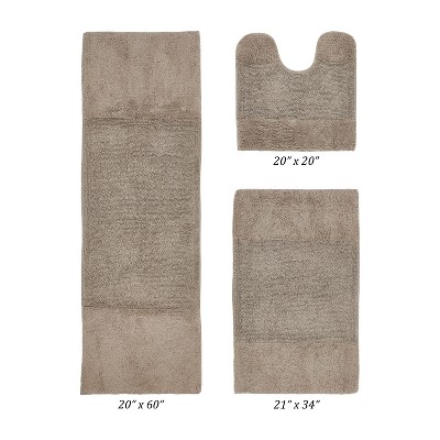 Granada 3 Piece Bath Rug Set 100% Premium Cotton Tufted Non-Slip Backing Bathmats for Bathroom, Super Soft Absorbent, Machine Washable