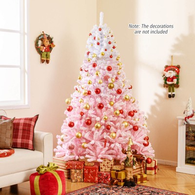 Costway 5/6/7/8 FT Artificial Christmas Tree with 456/820/1264/1774 Branch Tips & Folding Metal Stand White & Blue/White & Pink