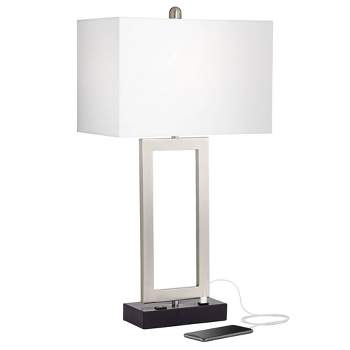 360 Lighting Todd Modern Table Lamp 30" Tall Steel Open Rectangle with USB and AC Power Outlet in Base White Shade for Bedroom Living Room Bedside