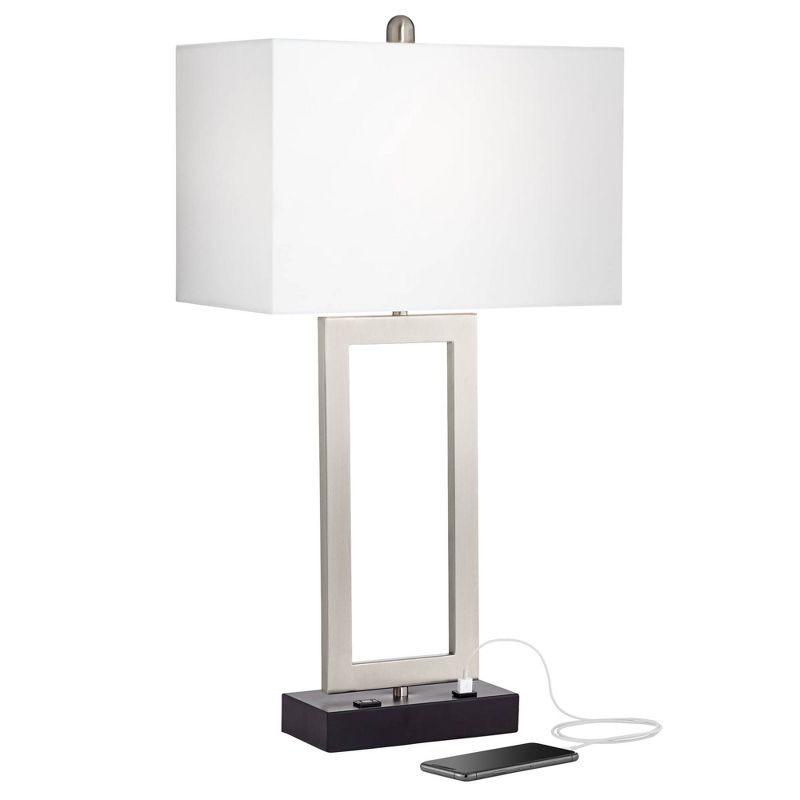 360 Lighting Todd Modern Table Lamp 30" Tall Steel Open Rectangle with USB and AC Power Outlet in Base White Shade for Bedroom Living Room Bedside, 1 of 11