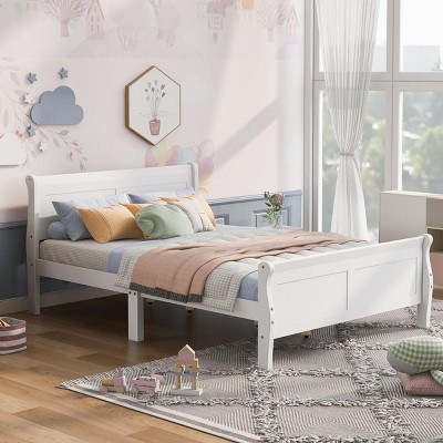 Streamdale Queen Size Wood Platform Bed with Headboard and Wooden Slat Support (White)