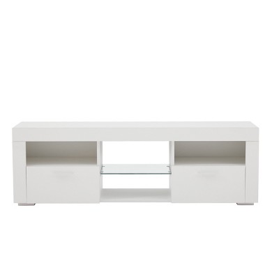 Syemin TV Stands and Consoles Sleek White Modern TV Stand Glossy Front Fits Lounge Living Bedroom adds Bright Polished Look, White, 56.1"*19.88"*5.91"