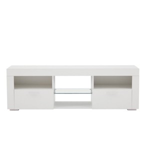 Syemin TV Stands and Consoles Sleek White Modern TV Stand Glossy Front Fits Lounge Living Bedroom adds Bright Polished Look, White, 56.1"*19.88"*5.91" - 1 of 4