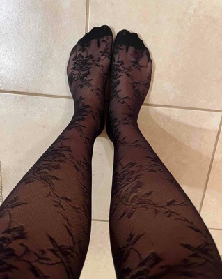 Women's Sheer Floral Thigh Highs - A New Day™ Black S/m : Target