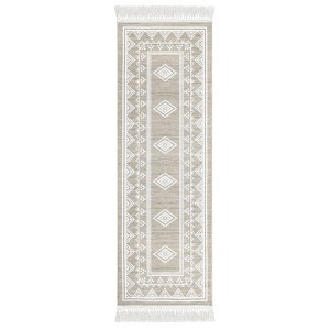 Washable Tassel Bordered Rug Non Slip Low Pile Rug Soft Throw Floor Cover Foldable Indoor Carpet for Living Room Bedroom Playroom Nursery - 1 of 4