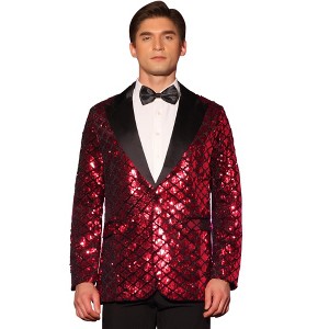 INSPIRE CHIC Men's Prom Party Shiny Sequin Tuxedo Suit Blazer - 1 of 4