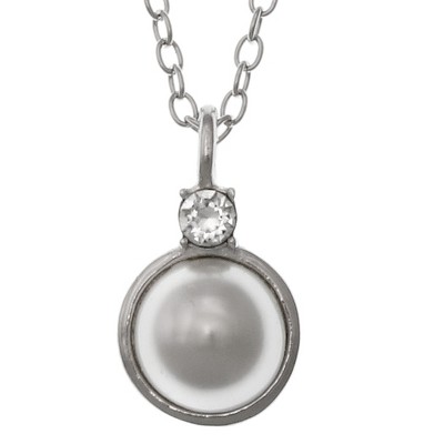 FAO Schwarz Sterling Silver Pearl and Crystal Stone Pendant Necklace