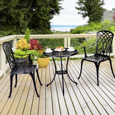 Whizmax Cast Aluminum Patio Bistro Set with Umbrella Hole, 3 Piece Outdoor Bistro Set Rust-Resistant, for Garden,Backyard, Patio Balcony