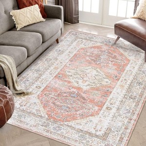 Vintage Area Rug, Low-Pile Ultra-Thin Stain Resistant Carpet with Non-Slip Backing for Living Room, Bedroom, Pet & Kid Friendly - 1 of 4