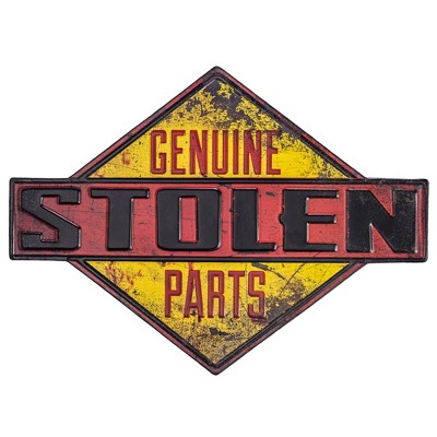 Genuine Stolen Parts Embossed Metal Sign Wall Decor Yellow/Red/Black - Crystal Art Gallery