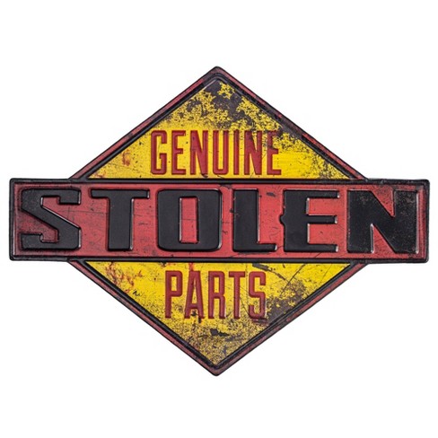 Genuine Stolen Parts Embossed Metal Sign Wall Decor Yellow Red Black Crystal Art Gallery Target