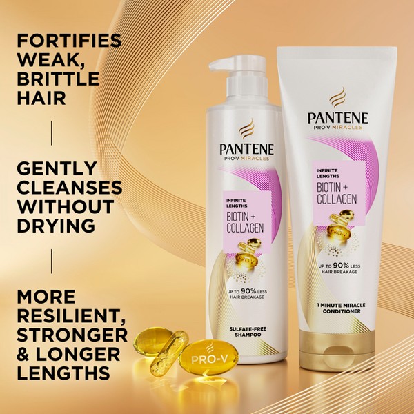 Pantene Pro-V Miracles Infinite Lengths Biotina + Colágeno Champú Sin Sulfatos - 13.5 fl oz: Crecimiento Capilar, Limpieza Básica, Fortalecimiento 3