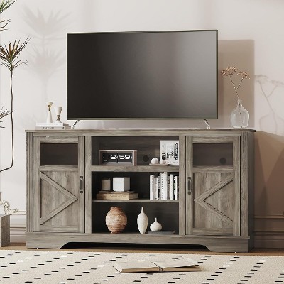 Jojoka Farmhouse LED TV Stand with Power Outlet,Media Console Table for TV Up to 65 Inch