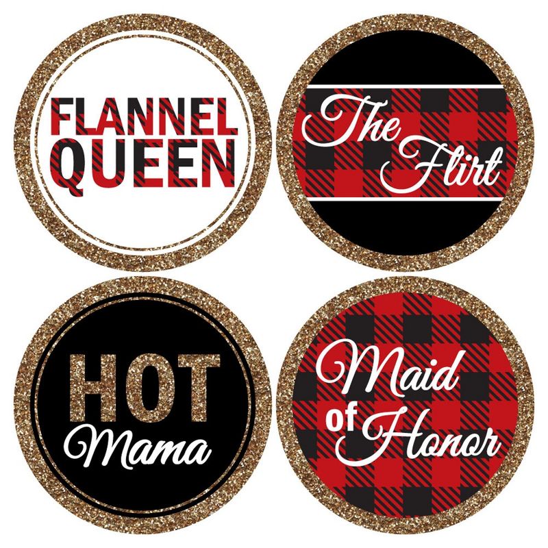 Big Dot of Happiness Flannel Fling Before the Ring - Buffalo Plaid Bachelorette Party Badges Sticker Set of 12, 5 of 7