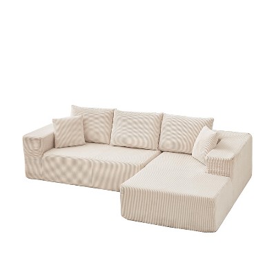 NicBex Modern Corduroy Sectional Sofa,Modular L Shaped Sectional Couch with Right Chaise and 5 Pillows for Living Room,Apartment,Office,Beige