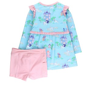 RuffleButts Girls UPF50+ Active Long Sleeve Zip Flutter Dress & Bike Short Set - Once Upon a Castle, 10 - 1 of 2