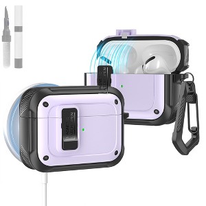 HTUTWOO for Airpods Pro 2nd/1st Generation Case, Magnetic Shockproof Hard Shell Protective Cover with Carabiner and Cleaning Kit - 1 of 4