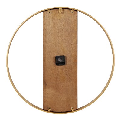 24" Walnut Brown and Gold Metal Round Wall Clock