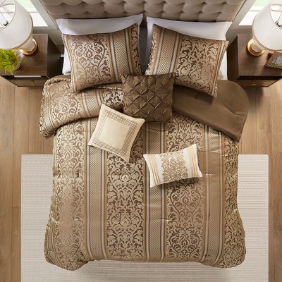 6 Pcs Traditional Jacquard Leaf Print Comforter Set, All Season Elegant Home Textile for Lux Bedroom Decor
