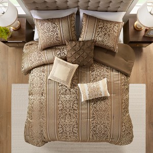 6 Pcs Traditional Jacquard Leaf Print Comforter Set, All Season Elegant Home Textile for Lux Bedroom Decor - 1 of 4