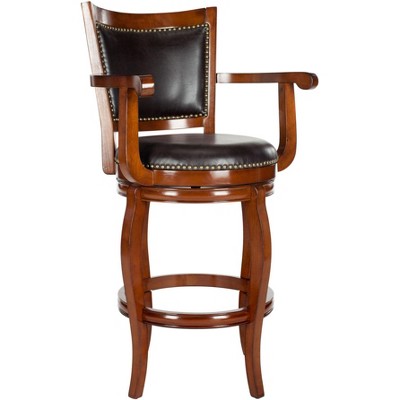 Walnut Brown Leather Swivel Bar Stool with Saber Legs