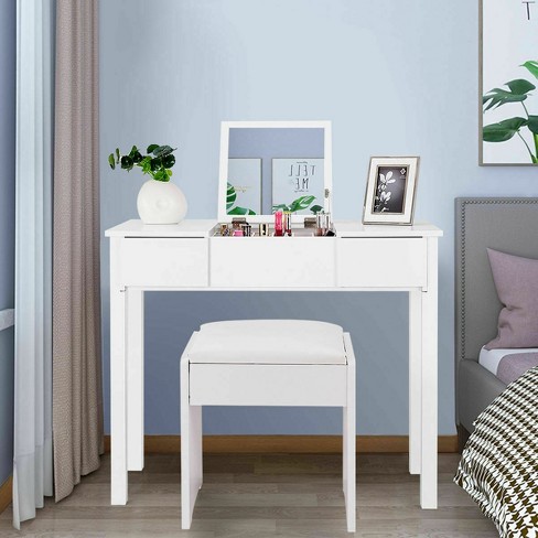 White Makeup Vanity with Storage & Flip Top Mirror 4 Drawers