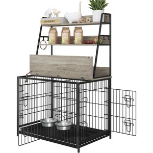 Coucheta 57" Dog Crate Furniture with Storage Shelves - 2-Door Kennel w/ Removable Tray & Adjustable Bowls - 1 of 4