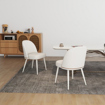 SKRAN Set of 2 PU Dining Chair, Lamb Wool fabric Armless Chair with Metal Leg, Suitable for Dining Room/Living Room/ Kitchen (White A)