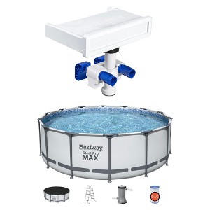 Bestway 7 Colored LED Waterfall Cascade Accessory Attachment & Steel Pro MAX 14' x 48" Round Outdoor Above Ground Swimming Pool Set with Pump - 1 of 4