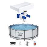 Bestway 7 Colored LED Waterfall Cascade Accessory Attachment & Steel Pro MAX 14' x 48" Round Outdoor Above Ground Swimming Pool Set with Pump