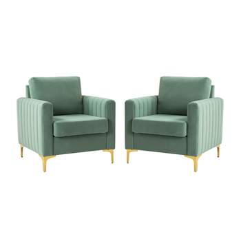 Set of 2 Iapygia Contemporary Tufted Wooden Upholstered Club Chair with Metal Legs for Bedroom Club Chair| ARTFUL LIVING DESIGN