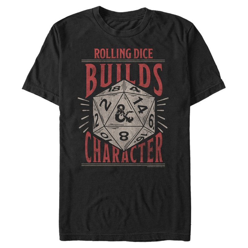 Men's Dungeons & Dragons Rolling Dice Builds Character T-Shirt, 1 of 3