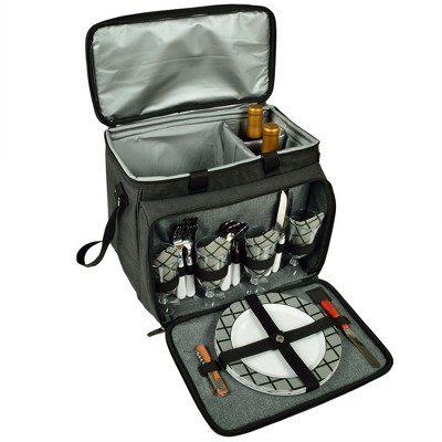 Charcoal Insulated Rolling Picnic Cooler with Service for Four