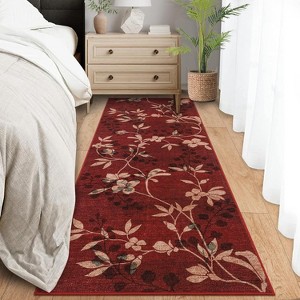 Washable Floral Runner Rug – Non-Slip, Easy-Clean, Soft Low-Pile Floor Mat for Hallway, Laundry & Kitchen - 1 of 4