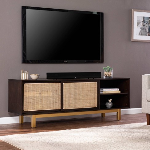 Wood tv stand on sale with sliding doors