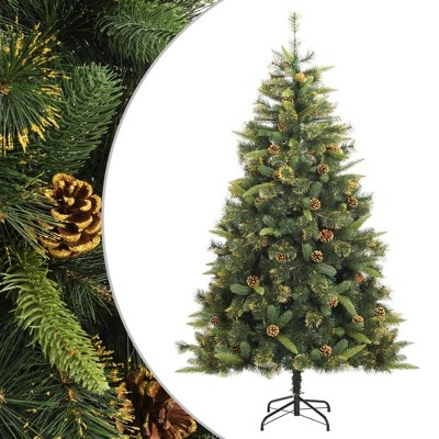 vidaXL 70.9" Artificial Hinged Christmas Tree - Lifelike Green PE Tips, Pine PVC Tips, Decorative Cones,