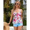 Tankini Swimsuits for Women Two Piece Bathing Suits Floral Print Strappy Criss Cross Ring-Linked Swimwear Set - 3 of 4