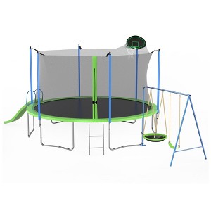 NAYSAYE Trampoline 12FT with Slide and Swings for Outdoor Backyard Use with Basketball Hoop and Ladder, Green, 144.00"*121.20"*223.50" - 1 of 4
